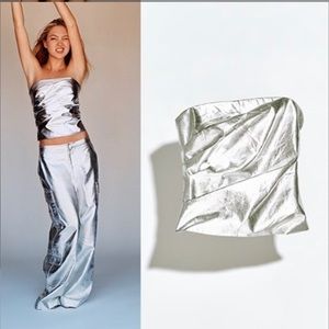 [ZARA] Metallic Poplin Draped Tube Top